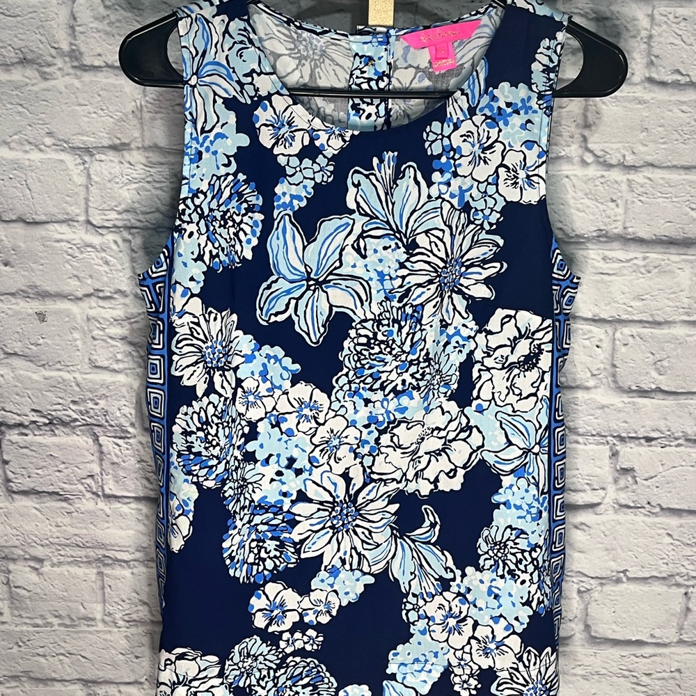 Lilly Pulitzer Iona Tank Top Low Tide Navy Bouquet All Day Floral Sleeveless S